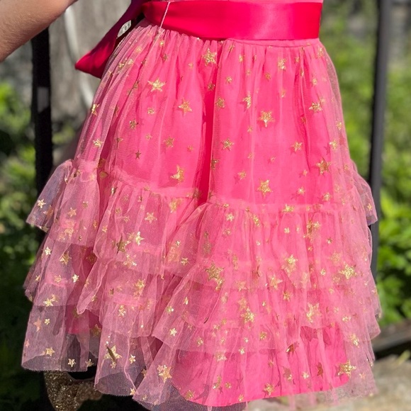 🎉HP🎉💖LONDON GOLD STAR DRESS HOT PINK BY HOLLY HASTIE PINK TULLE FRILL GLITTER - Picture 4 of 8